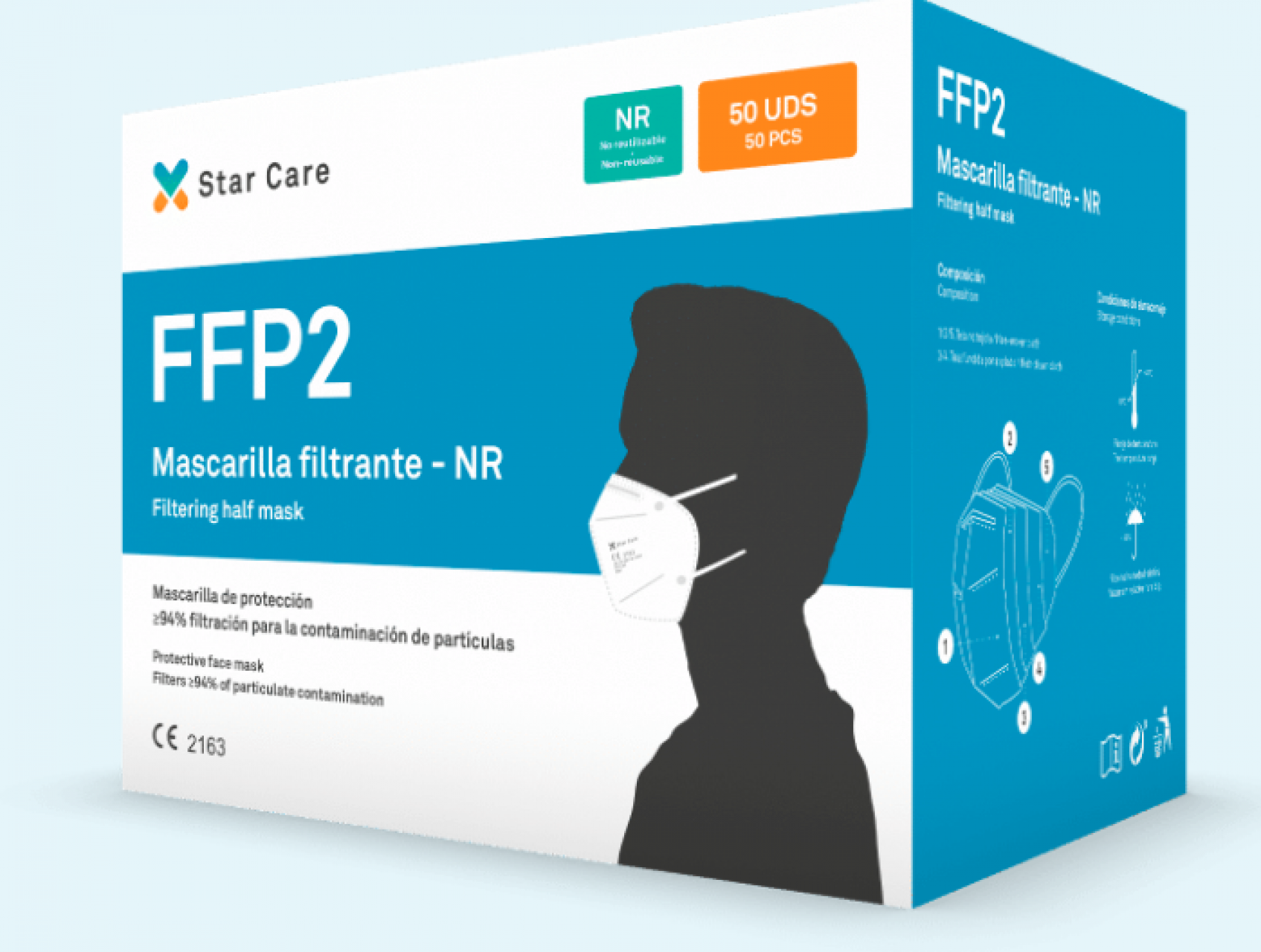 Mascarilla FFP2 de protección > 98% filtración para la contaminación de partículas Covid-19