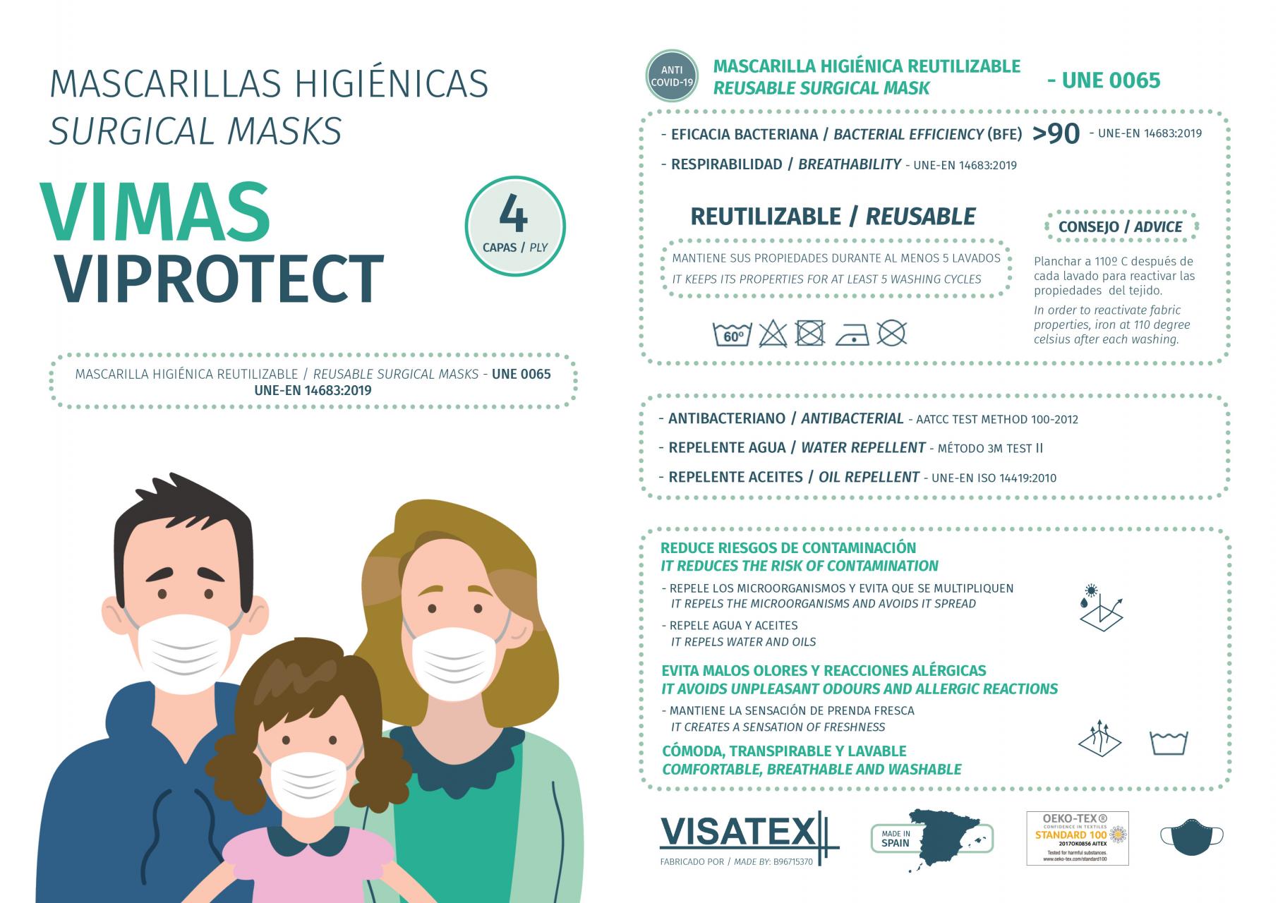 Mascarilla higiénicas reutilizables VIMAS VIPROTECT Adulto y Niño