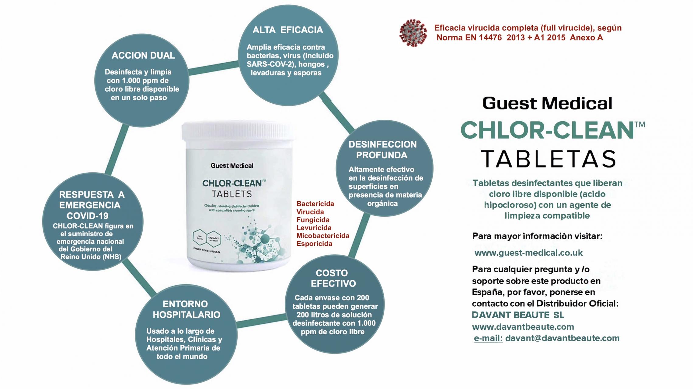Chlor-Clean tabletas desinfectantes superficies de alto nivel con cloro orgánico